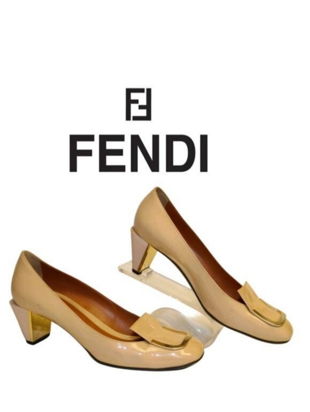 Fendi Nude Patent Leather Mid Heeled Pumps Italy 8 38.5 - Picture 1 of 16